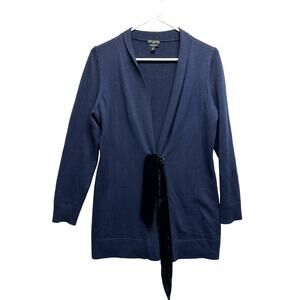 Talbots Petites Navy Merino Wool Cardigan with Velvet Tie Belt MP